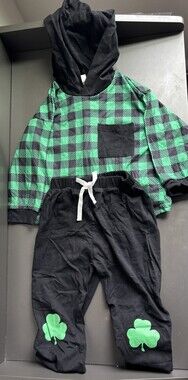 Kids Clover Pajama Set Green Black 2 Piece Size 130 Sleepwear Outfit New